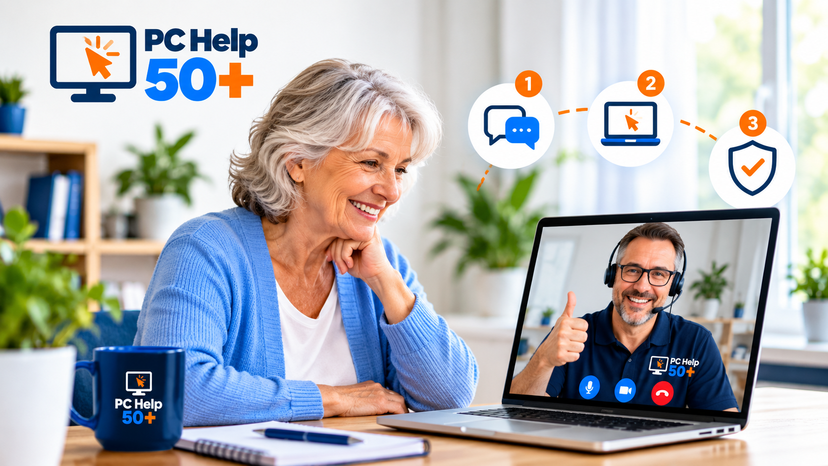Online computer help from PC Help 50+ in three simple steps