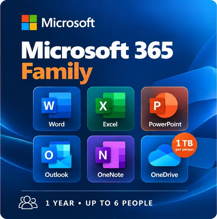 Microsoft 365 Family 1-year licence for up to 6 people