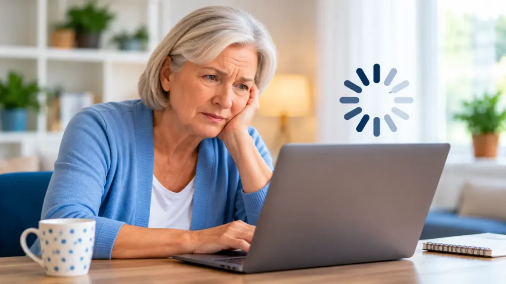 Senior gefrustreerd door een trage computer